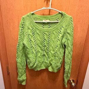 Hollister Bright Lime Green Cable Knit Scoop Neck Sweater